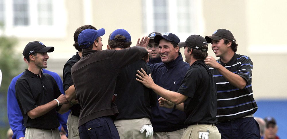 Brad Sparling celebrating with his Duke team